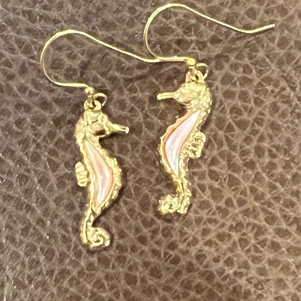 Seahorse Drop Dangle Earrings gold with opal